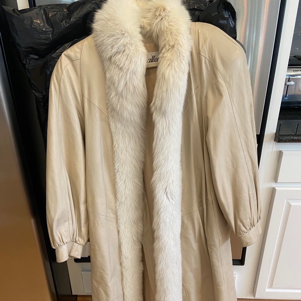 Rallee Leather Fox Trimmed Full Length Coat